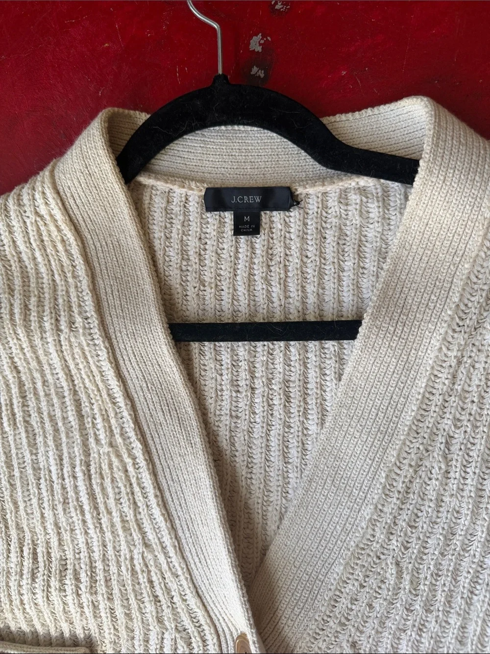 J. Crew Cream Ribbed V-Neck Button Cardigan